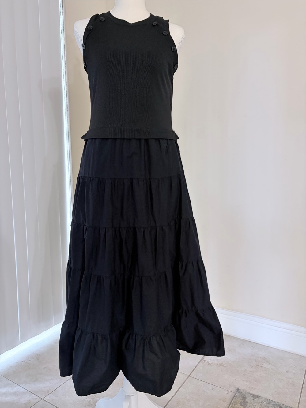 NWOT Nicole Miller Tiered Mixed Media Midi Dress